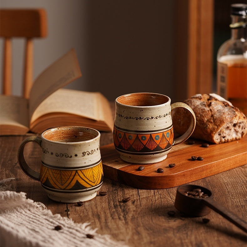 Handmade Vintage Ceramic Mug – Rustic Hand-Painted Coffee Cup 8.5 oz/250ml