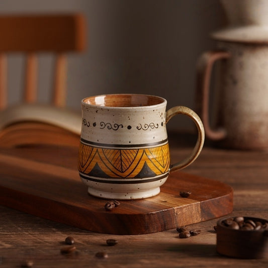 Handmade Vintage Ceramic Mug – Rustic Hand-Painted Coffee Cup 8.5 oz/250ml