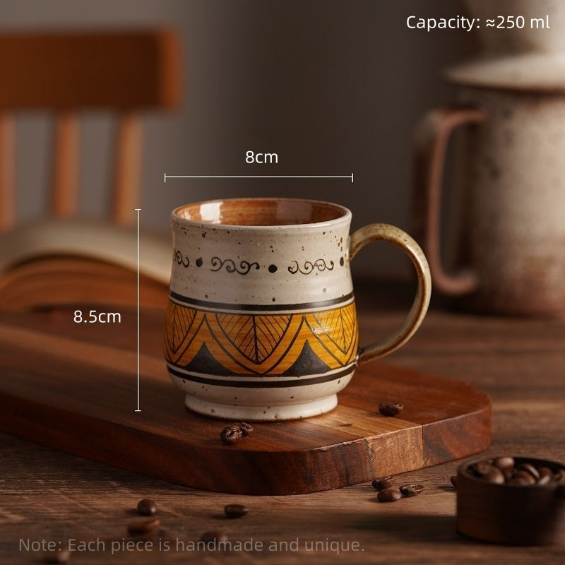 Handmade Vintage Ceramic Mug – Rustic Hand-Painted Coffee Cup 8.5 oz/250ml