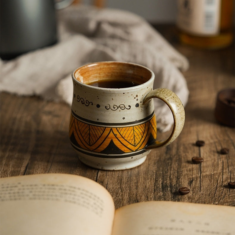Handmade Vintage Ceramic Mug – Rustic Hand-Painted Coffee Cup 8.5 oz/250ml