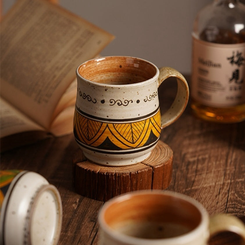 Handmade Vintage Ceramic Mug – Rustic Hand-Painted Coffee Cup 8.5 oz/250ml