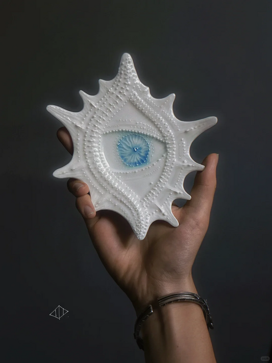 Ceramic Eye Symbol Tray – Handcrafted White & Blue